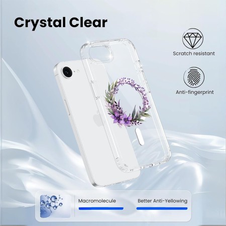 Husa pentru iPhone 16e, Atasare Magnetica, MagSafe, Pink Wreath 10, Clear