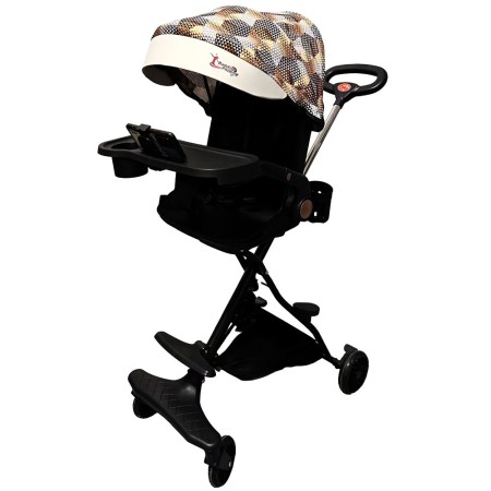 Cărucior Sport 3 în 1, Reversibil, Pliabil, Poziție Somn, Tavă Masă, Roti 360°, Suport Pahar, Copertină Soare, Maro Carouri, 6-36 Luni