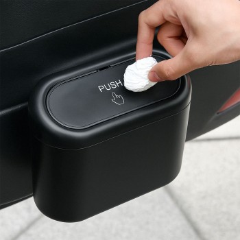 Cos de gunoi auto, compact, cu prindere pe usa sau scaun, capac clic, 17 x 9 x 9 cm, Negru