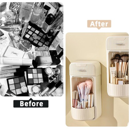 Organizator de produse Cosmetice, Make-up, Doua Sertare, Montare Perete, Crem