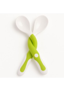Tacamuri bebelusi flexibile 2 buc, maner silicon moale, fara BPA, 14.5 cm, alb verde, +6 luni
