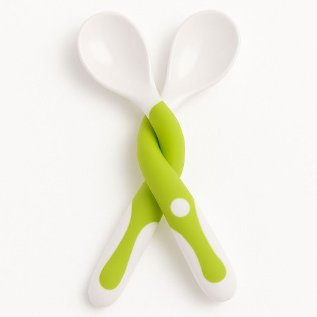 Tacamuri bebelusi flexibile 2 buc, maner silicon moale, fara BPA, 14.5 cm, alb verde, +6 luni