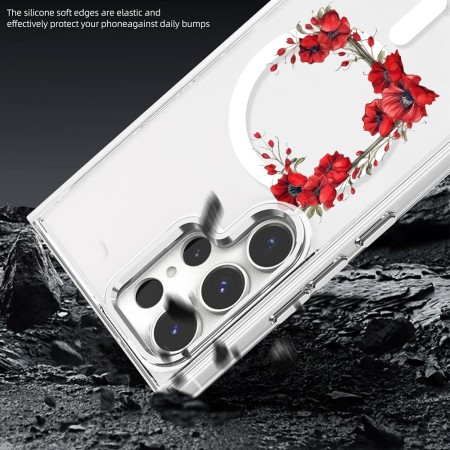 Husa pentru Samsung Galaxy S24 Ultra, Atasare Magnetica, MagSafe, Pink Wreath 4, Clear