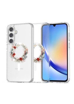 Husa pentru Samsung Galaxy A56 5G, Atasare Magnetica, MagSafe, Pink Wreath 9, Clear