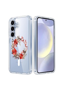 Husa pentru Samsung Galaxy S25, Atasare Magnetica, MagSafe, Pink Wreath 18, Clear