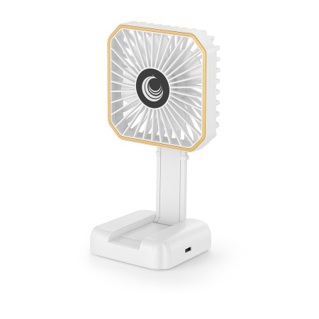 Ventilator Portabil de Gât și Birou, 3 Viteze, Suport Telefon, USB, Pliabil 180°, 14 x 7 cm, Alb, din ABS