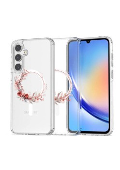 Husa pentru Samsung Galaxy A56 5G, Atasare Magnetica, MagSafe, Pink Wreath 17, Clear