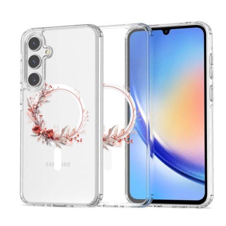 Husa pentru Samsung Galaxy A56 5G, Atasare Magnetica, MagSafe, Pink Wreath 17, Clear