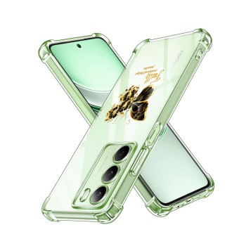 Husa Antisoc pentru Realme 14x - AirBag TPU, Colțuri Ranforsate- Butterfly Auriu 
