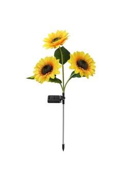 Lampă Solară LED pentru Grădină, Model Floarea-Soarelui cu 3 Flori, Iluminare Alb Cald, IP65, 70 cm