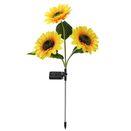 Lampă Solară LED pentru Grădină, Model Floarea-Soarelui cu 3 Flori, Iluminare Alb Cald, IP65, 70 cm
