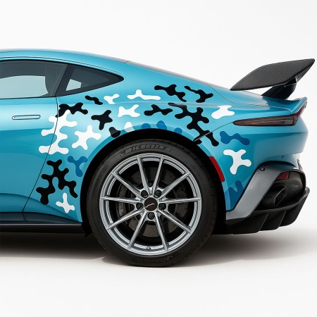 Stickere auto Tuning Paint Stains, set 2 bucati, 97x47 cm, design in 2 culori, negru si alb, folie Oracal rezistenta exterior