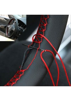 Husa volan din piele ecologica ne-perforata, diametru 37-39 cm, cu ac si ata Rosie