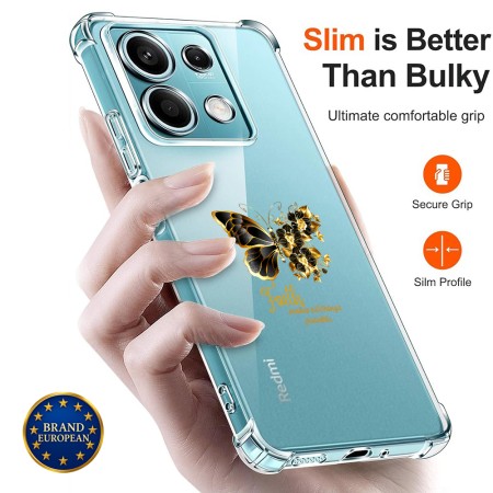Husa Antisoc pentru Xiaomi Redmi Note 14S - AirBag TPU, Colțuri Ranforsate- Butterfly Auriu 