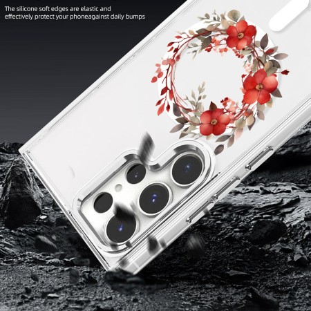 Husa pentru Samsung Galaxy S24 Ultra, Atasare Magnetica, MagSafe, Pink Wreath 18, Clear