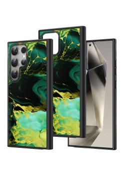 Husă pentru Samsung Galaxy S25 Ultra, Marble, Protecție Cameră, Antișoc, Design Slim, Negru - Verde