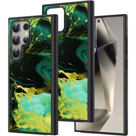 Husă pentru Samsung Galaxy S25 Ultra, Marble, Protecție Cameră, Antișoc, Design Slim, Negru - Verde