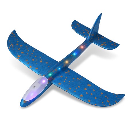 Avion Planor LED 48 cm Poliester Albastru – Jucarie Zburatoare Copii 3+
