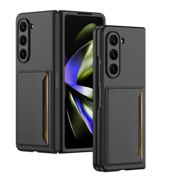 Husa telefon compatibil Samsung Galaxy Z Fold 5, Wallet Premium, Sustine Card, Negru Carbon