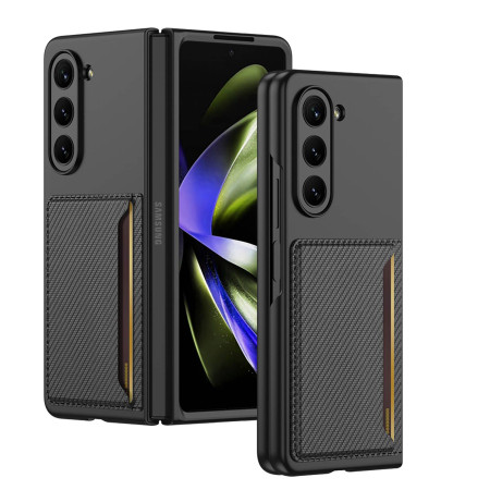 Husa telefon compatibil Samsung Galaxy Z Fold 5, Wallet Premium, Sustine Card, Negru Carbon
