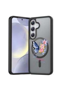 Husă MagSafe Antișoc pentru Samsung Galaxy S25 – Design Butterfly Quote, Protecție 360°, Love, Negru Mat