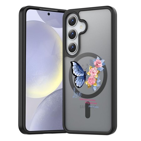 Husă MagSafe Antișoc pentru Samsung Galaxy S25 – Design Butterfly Quote, Protecție 360°, Love, Negru Mat