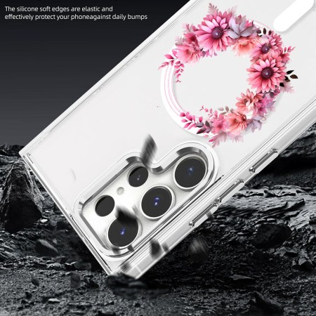 Husa pentru Samsung Galaxy S25 Ultra, Atasare Magnetica, MagSafe, Pink Wreath 1, Clear