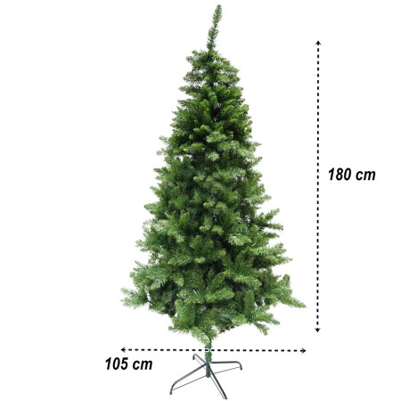 Brad artificial Clasic de Craciun 1.8m, interior/exterior, diametru 105 cm, 649 ramuri, suport metalic inclus, Verde
