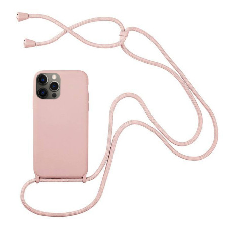 Husa compatibila cu Apple Iphone 13 Pro Max, Strap, Cu Snur prindere gat regrabil, Camera Protect, Antishock, Nude Pink