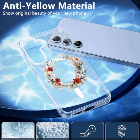 Husa pentru Samsung Galaxy S25, Atasare Magnetica, MagSafe, Pink Wreath 9, Clear