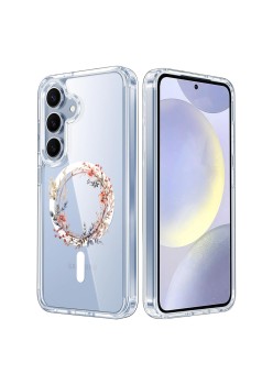 Husa pentru Samsung Galaxy S25, Atasare Magnetica, MagSafe, Pink Wreath 11, Clear