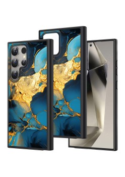 Husă pentru Samsung Galaxy S25 Ultra, Marble, Protecție Cameră, Antișoc, Design Slim, Negru - Blue