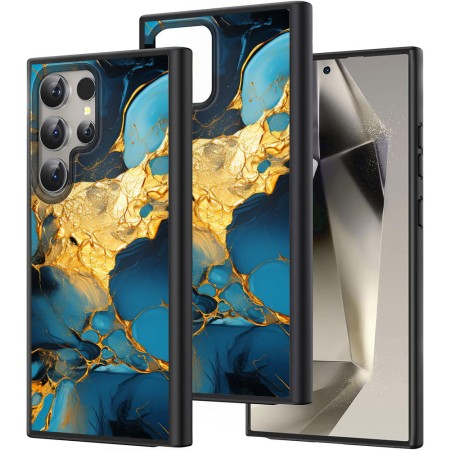 Husă pentru Samsung Galaxy S25 Ultra, Marble, Protecție Cameră, Antișoc, Design Slim, Negru - Blue