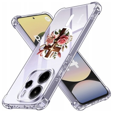 Husa Antisoc pentru Xiaomi Redmi Note 14 4G (Standard) - AirBag Magsafe, Colțuri Ranforsate - Cross Floral