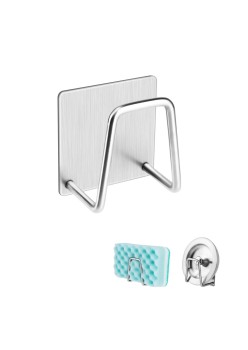 Suport Autoadeziv pentru Burete și Accesorii, Organizator Compact din Oțel Inoxidabil, 5x5x3.5 cm, Gri