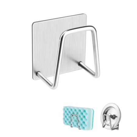 Suport Autoadeziv pentru Burete și Accesorii, Organizator Compact din Oțel Inoxidabil, 5x5x3.5 cm, Gri