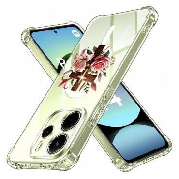 Husa Antisoc pentru Xiaomi Redmi Note 14 4G (Regional) - AirBag Magsafe, Colțuri Ranforsate - Cross Floral
