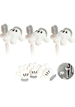 Suport Periuta de Dinti cu Ventuza, Design Mana, Set 3 Bucati, Alb, 7x6.5 cm