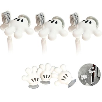 Suport Periuta de Dinti cu Ventuza, Design Mana, Set 3 Bucati, Alb, 7x6.5 cm