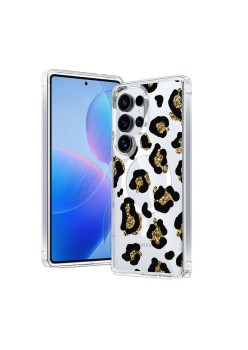 Husa pentru Samsung Galaxy S24 Ultra, Atasare Magnetica, MagSafe, Leopard Gold Glitter, Clear