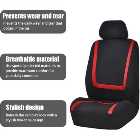 Set huse scaune auto universale, 9 piese, model Red Line, rosu, compatibile cu airbag, material poliester + burete 2mm