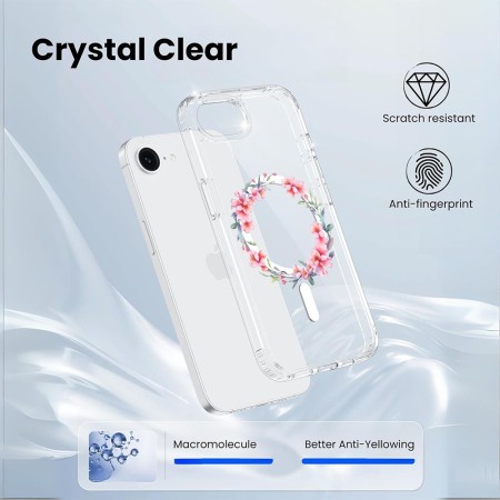 Husa pentru iPhone 16e, Atasare Magnetica, MagSafe, Pink Wreath 3, Clear