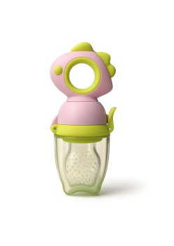 Suzeta fructe bebelusi din silicon alimentar, +4 luni, tetina 2 mm, capac protectie, 12.4x5.1x4.7 cm, roz/verde