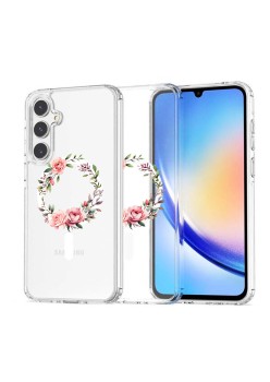 Husa pentru Samsung Galaxy A56 5G, Atasare Magnetica, MagSafe, Pink Wreath 6, Clear