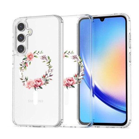 Husa pentru Samsung Galaxy A56 5G, Atasare Magnetica, MagSafe, Pink Wreath 6, Clear