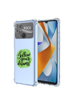 Husa Antisoc pentru Xiaomi Poco C40, AirBag PRO, Clear, Follow Your Dreams