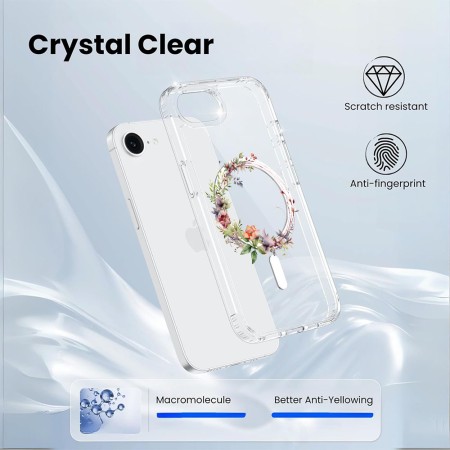 Husa pentru iPhone 16e, Atasare Magnetica, MagSafe, Pink Wreath 21, Clear