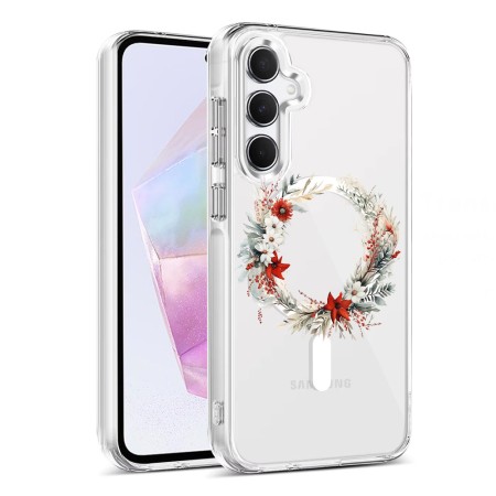 Husa pentru Samsung Galaxy A16, Atasare Magnetica, MagSafe, Pink Wreath 9, Clear