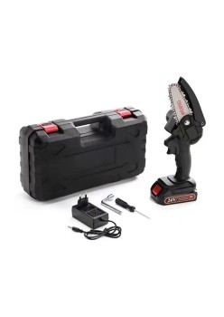 Mini Drujbă Portabilă cu Lanț, Baterie 24V și Valiză Transport, pentru Grădinărit și Tăieri Lemn
