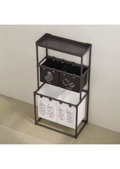 Dulap de Baie cu trei straturi si Cos pentru Rufe, 123x44x57 cm, Negru